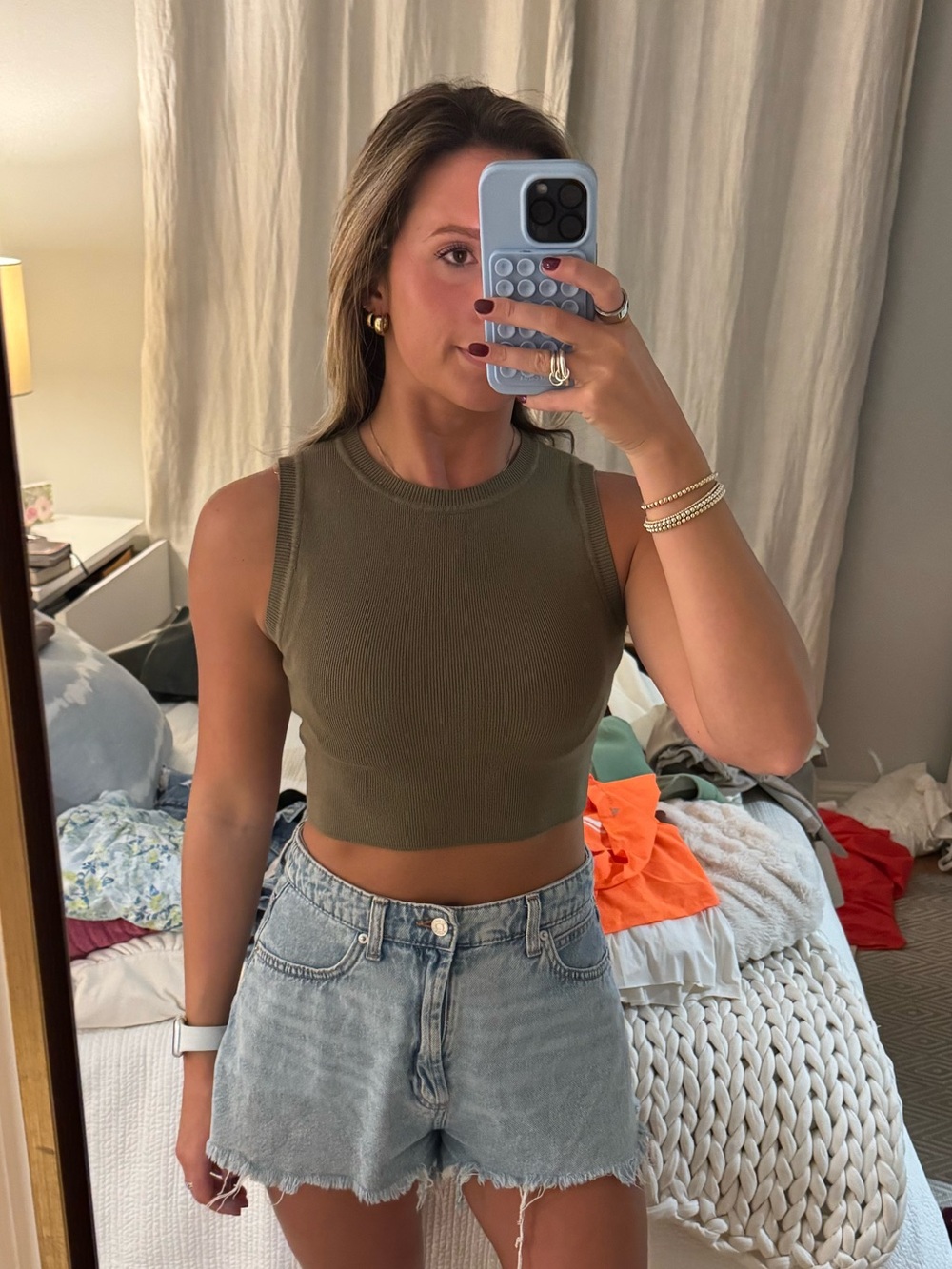 Zara Olive Ribbed Sleeveless Crop Top